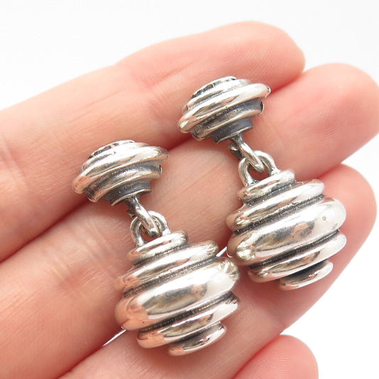 925 Sterling Silver Vintage Ribbed Dangling Earrings