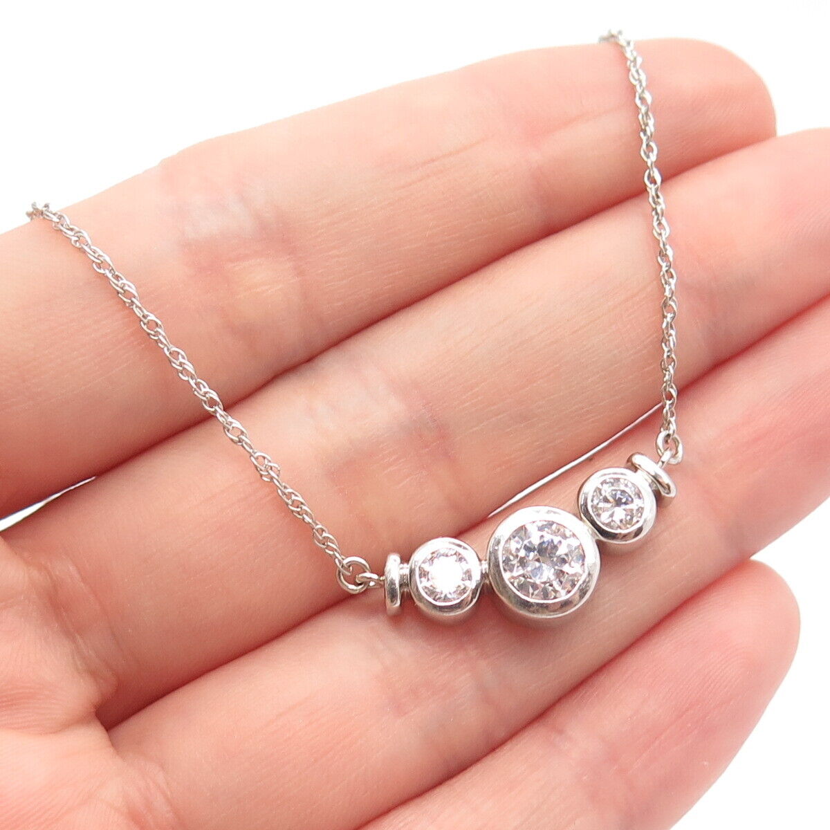 925 Sterling Silver C Z Prince-of-Wales Chain Necklace 16''