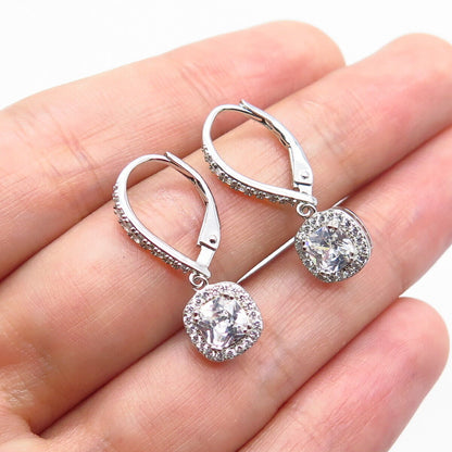 925 Sterling Silver C Z Dangling Earrings