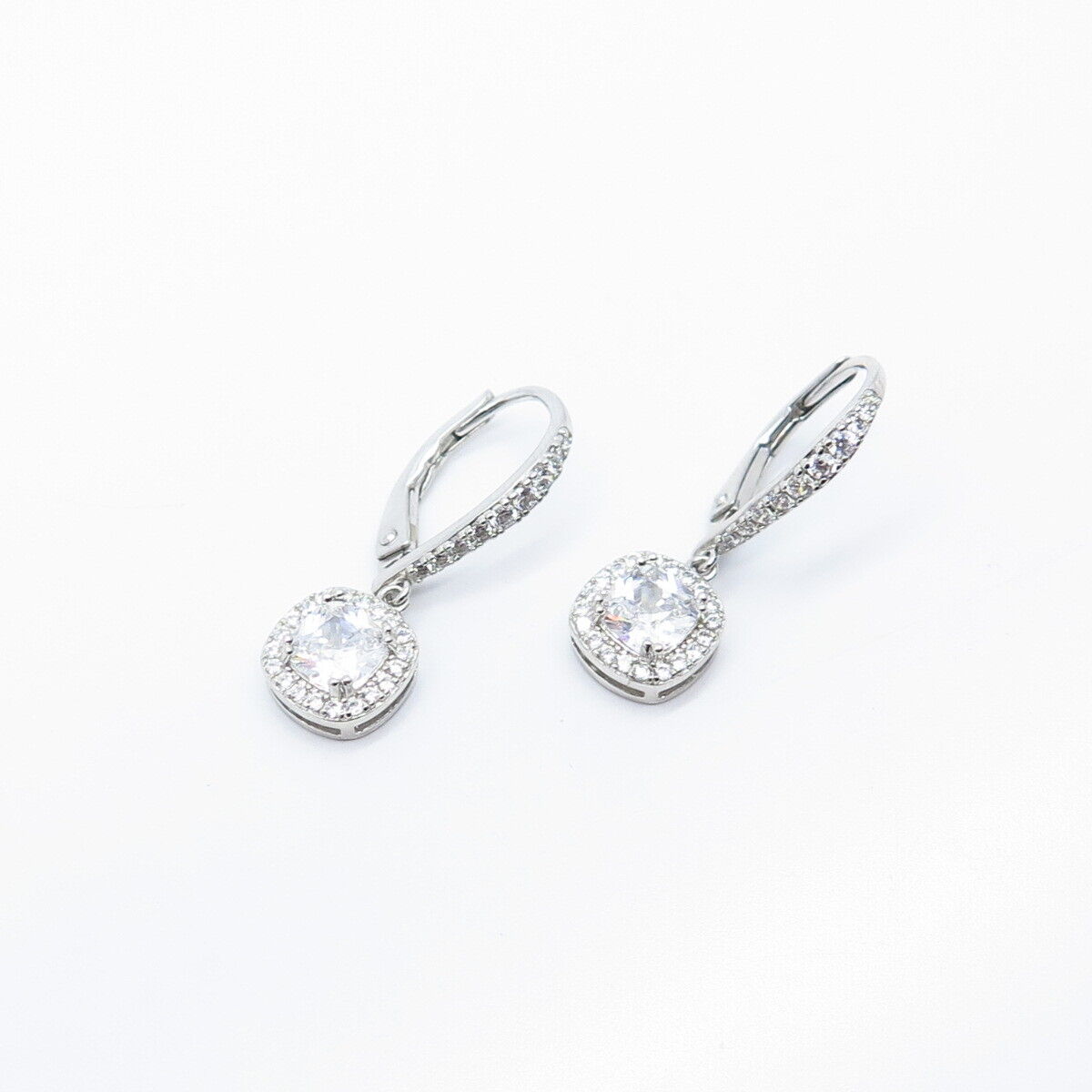 925 Sterling Silver C Z Dangling Earrings