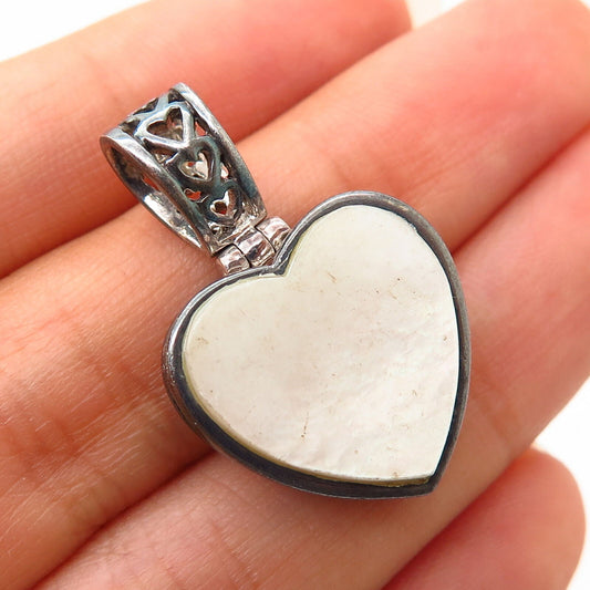 925 Sterling Silver Real Mother-of-Pearl Heart Pendant