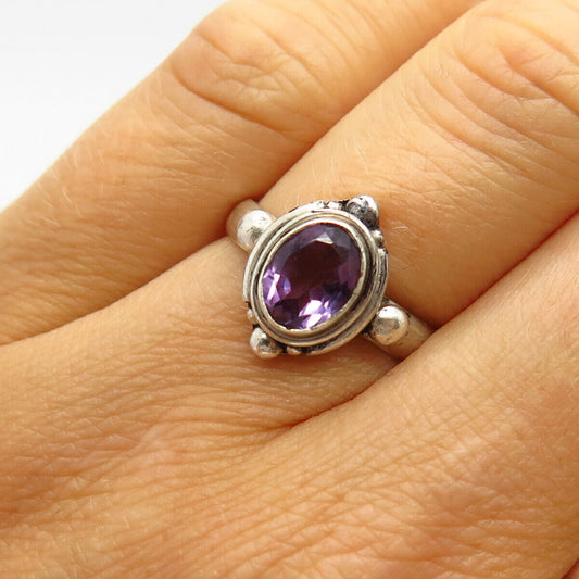 925 Sterling Silver Real Amethyst Gemstone Ring Size 7 3/4