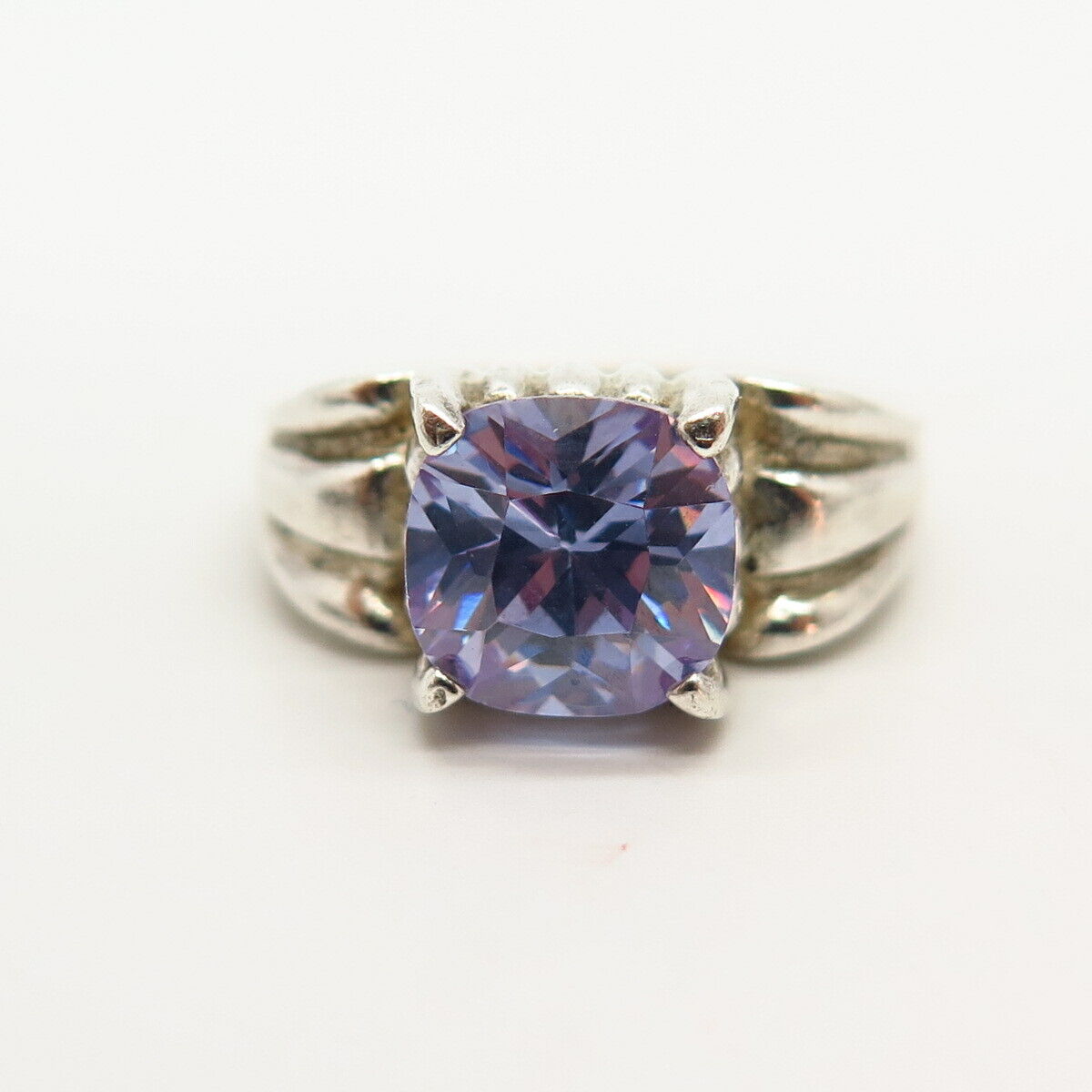 925 Sterling Silver Amethyst-Tone C Z Ring Size 6 1/4