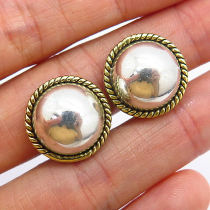 925 Sterling Silver 2-Tone Vintage Mexico Ball Clip On Earrings