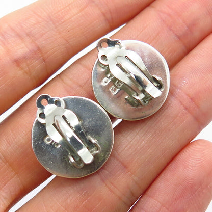 925 Sterling Silver 2-Tone Vintage Mexico Ball Clip On Earrings