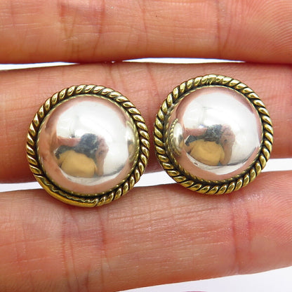 925 Sterling Silver 2-Tone Vintage Mexico Ball Clip On Earrings