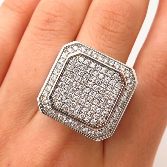 925 Sterling Silver Pave Swarovski Crystal Wide Signet Ring