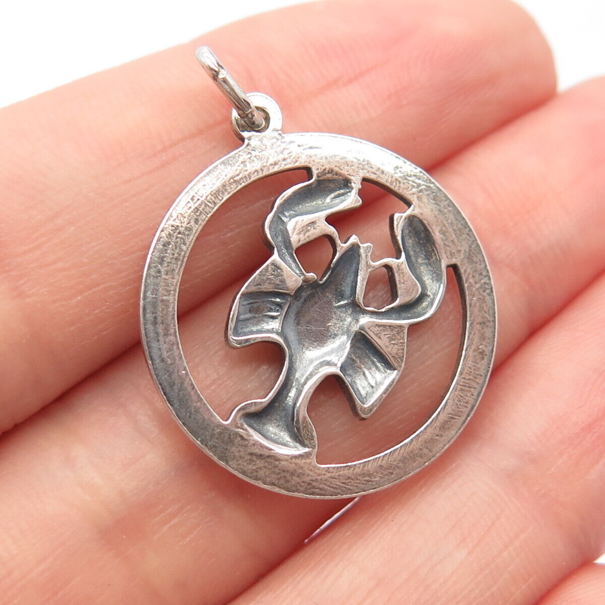 925 Sterling Silver Vintage Cancer Zodiac Sign Round Charm Pendant