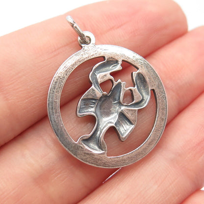 925 Sterling Silver Vintage Cancer Zodiac Sign Round Charm Pendant