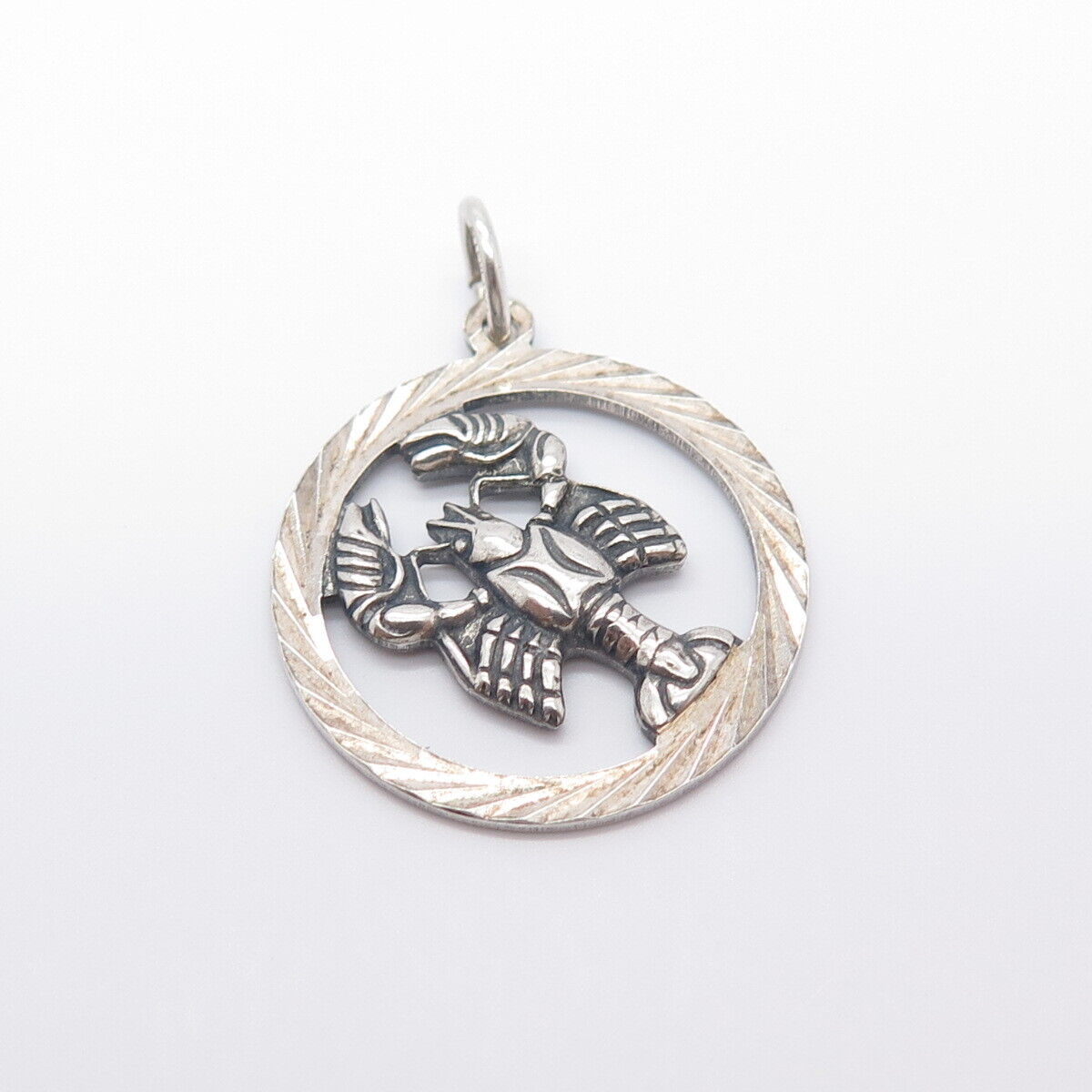 925 Sterling Silver Vintage Cancer Zodiac Sign Round Charm Pendant