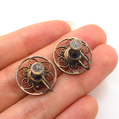 925 Sterling Silver Vintage Art Glass Ornate Design Screw Back Earrings