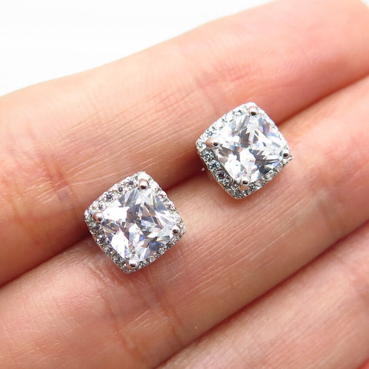 925 Sterling Silver Pave C Z Stud Earrings