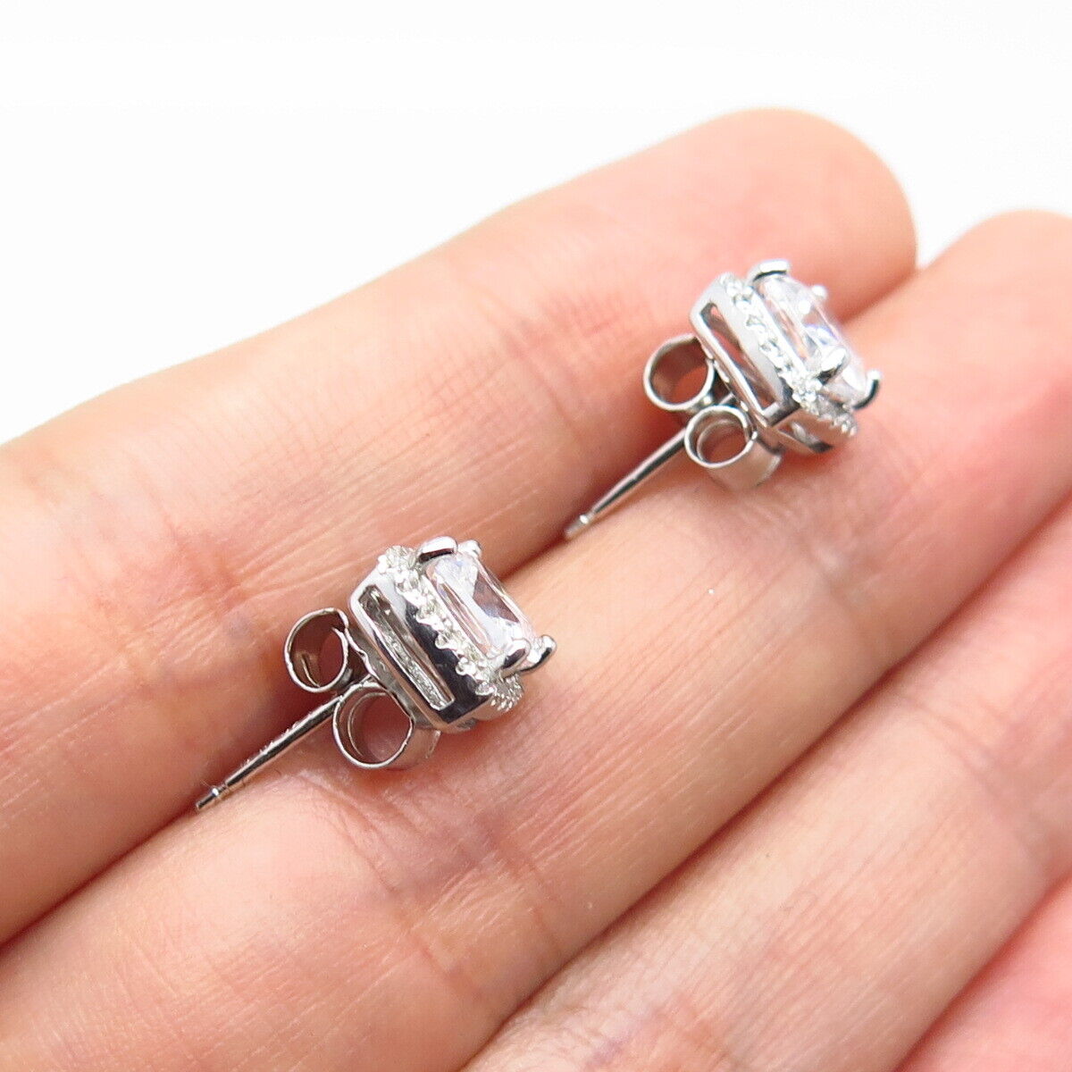 925 Sterling Silver Pave C Z Stud Earrings