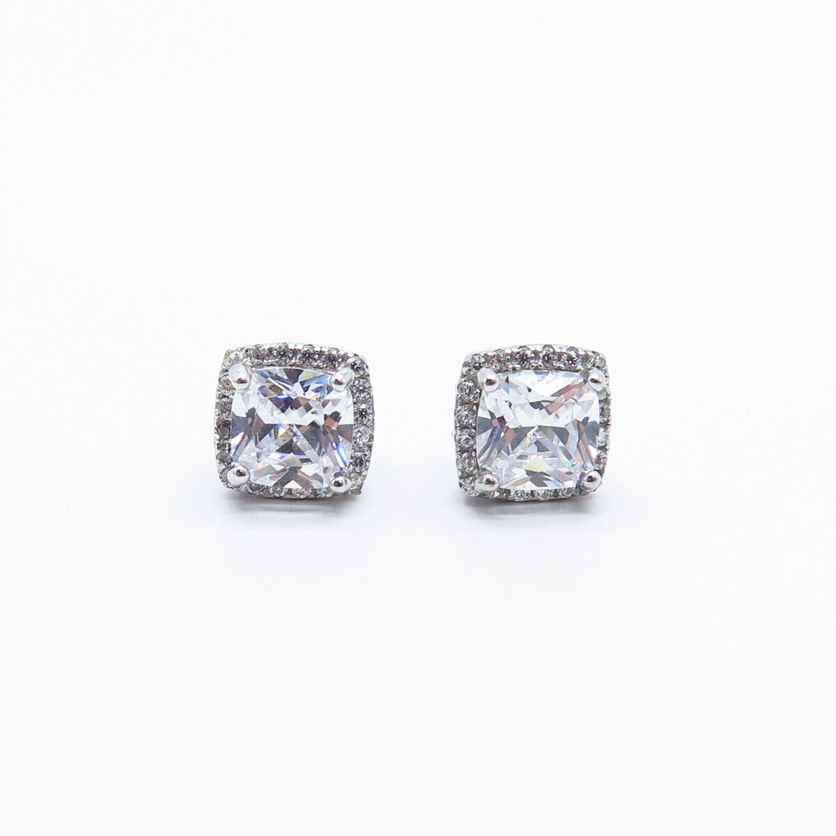 925 Sterling Silver Pave C Z Stud Earrings
