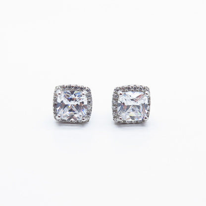 925 Sterling Silver Pave C Z Stud Earrings