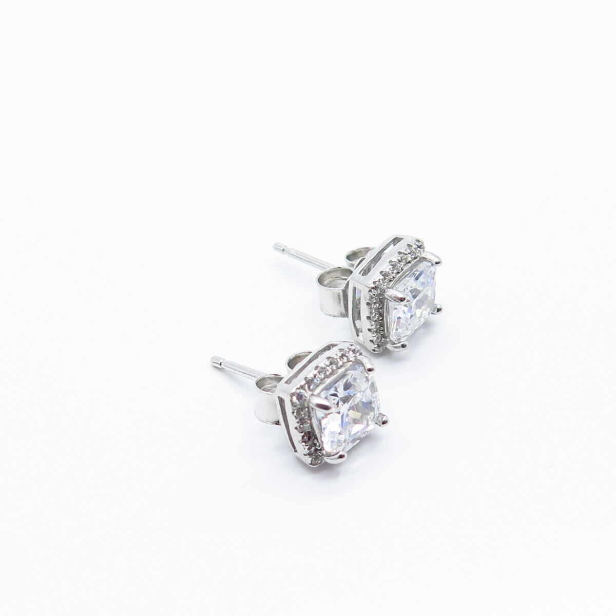 925 Sterling Silver Pave C Z Stud Earrings