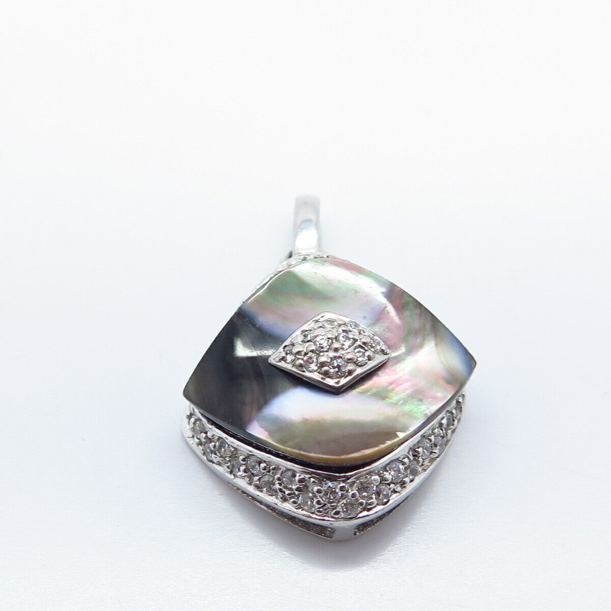 925 Sterling Silver Real Abalone Shell & C Z Pendant