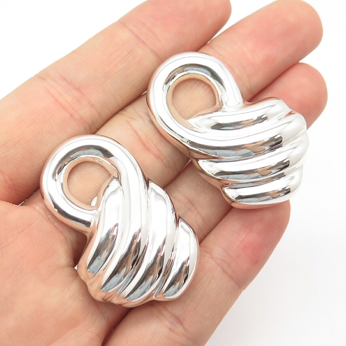 925 Sterling Silver Vintage Mexico Swirl Clip On Earrings