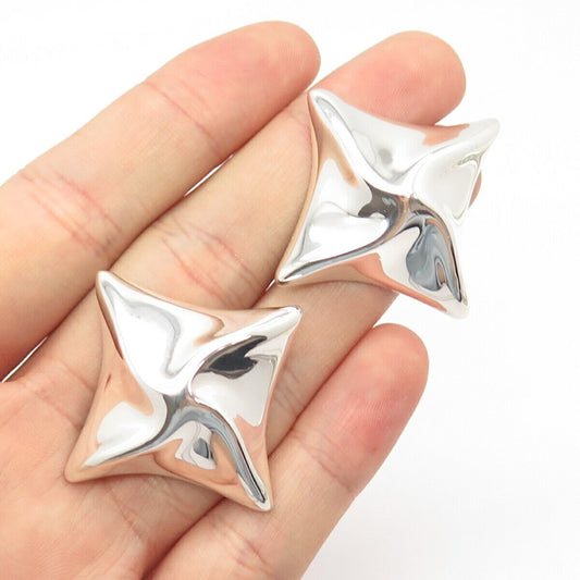 925 Sterling Silver Vintage Mexico Concave Rhombus Earrings