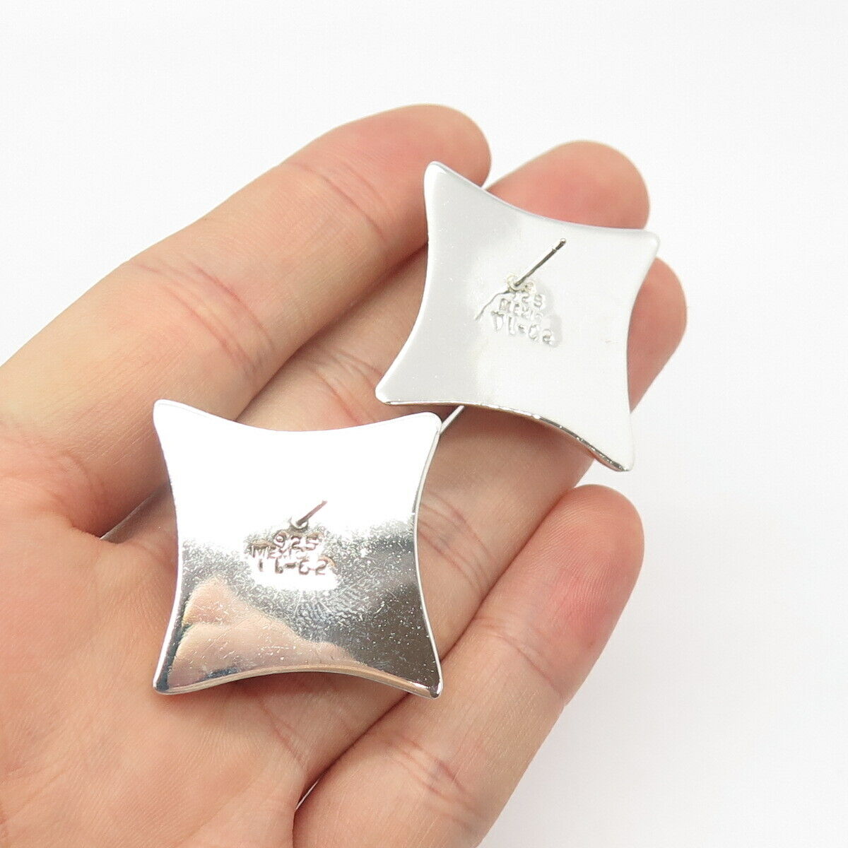 925 Sterling Silver Vintage Mexico Concave Rhombus Earrings