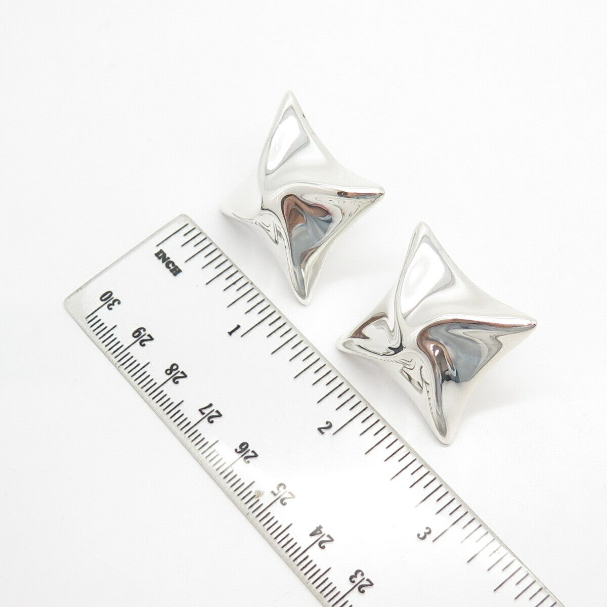 925 Sterling Silver Vintage Mexico Concave Rhombus Earrings