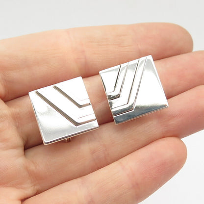 925 Sterling Silver Vintage Striped Square Clip On Earrings