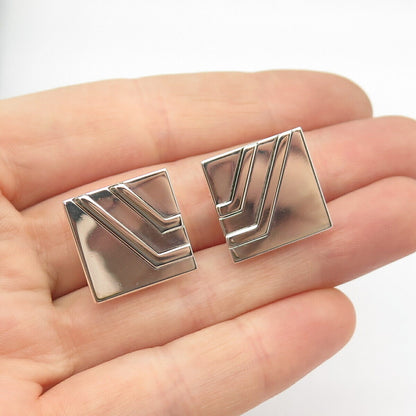 925 Sterling Silver Vintage Striped Square Clip On Earrings