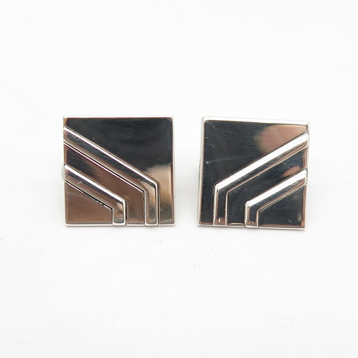 925 Sterling Silver Vintage Striped Square Clip On Earrings