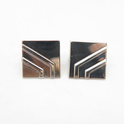 925 Sterling Silver Vintage Striped Square Clip On Earrings