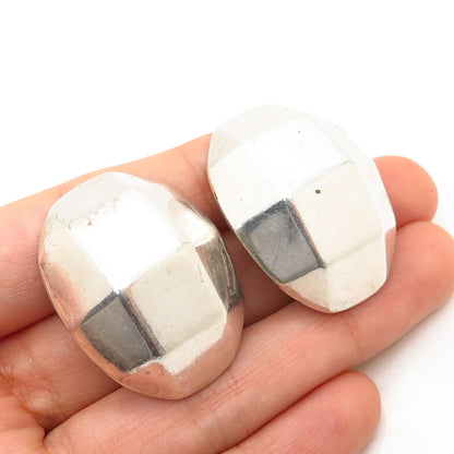 925 Sterling Silver Vintage Bayanihan Modernist Domed Hollow Clip On Earrings