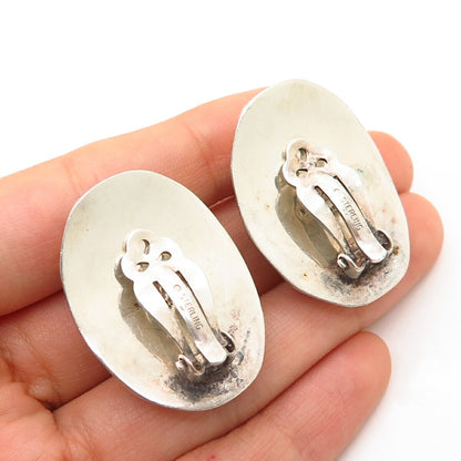 925 Sterling Silver Vintage Bayanihan Modernist Domed Hollow Clip On Earrings