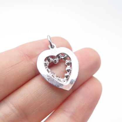 925 Sterling Silver Vintage Rhinestone Open Heart Charm Pendant