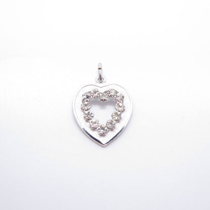 925 Sterling Silver Vintage Rhinestone Open Heart Charm Pendant