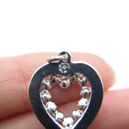 925 Sterling Silver Vintage Rhinestone Open Heart Charm Pendant