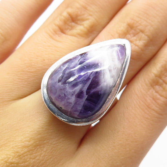 925 Sterling Silver Vintage Real Amethyst Gemstone Statement Ring Size 6.75