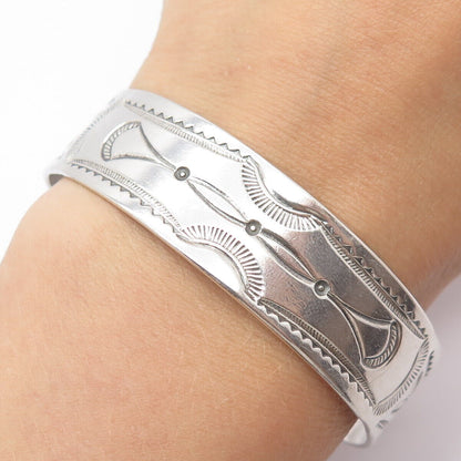 925 Sterling Silver Vintage Ethnic Adjustable Cuff Bracelet 7"