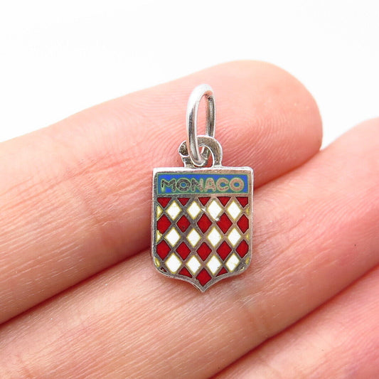 925 Sterling Silver Vintage Colorful Enamel "Monako" Charm Pendant