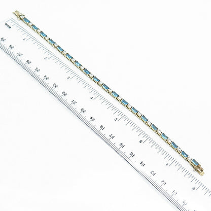 925 Sterling Silver White & Topaz-Tone C Z Tennis Link Bracelet 7.5"