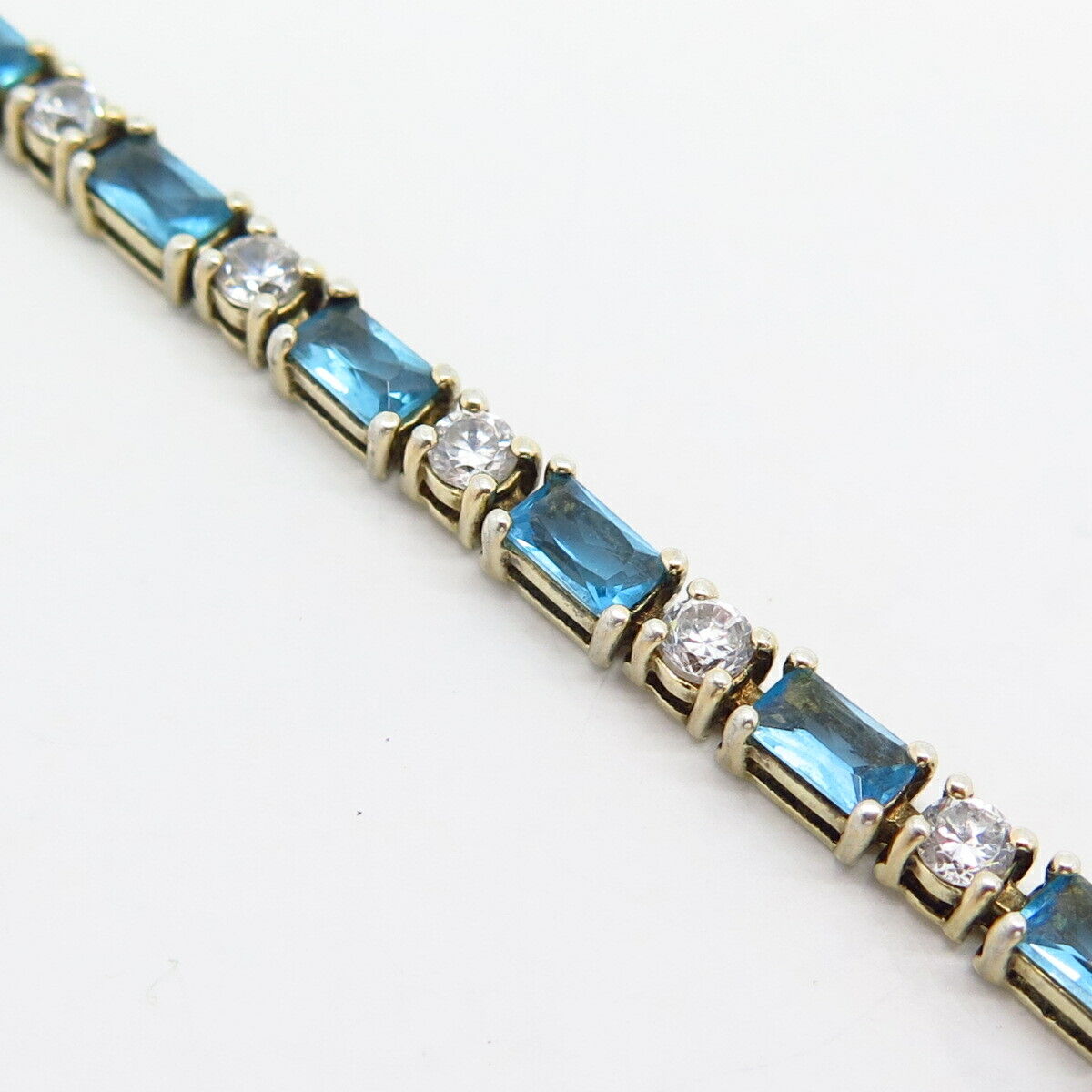 925 Sterling Silver White & Topaz-Tone C Z Tennis Link Bracelet 7.5"