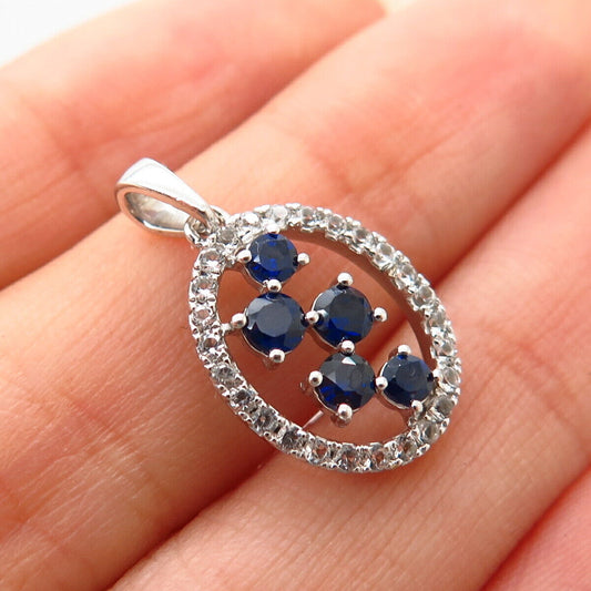 925 Sterling Silver Lab-Created Sapphire Gem Oval Pendant