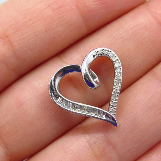 925 Sterling Silver Real Diamond Open Heart Slide Pendant