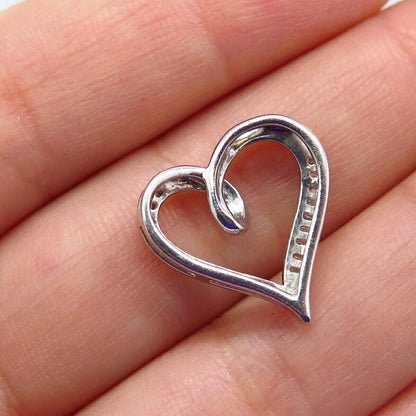 925 Sterling Silver Real Diamond Open Heart Slide Pendant