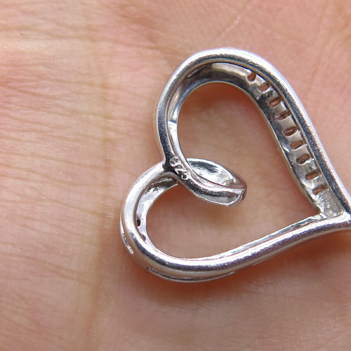 925 Sterling Silver Real Diamond Open Heart Slide Pendant