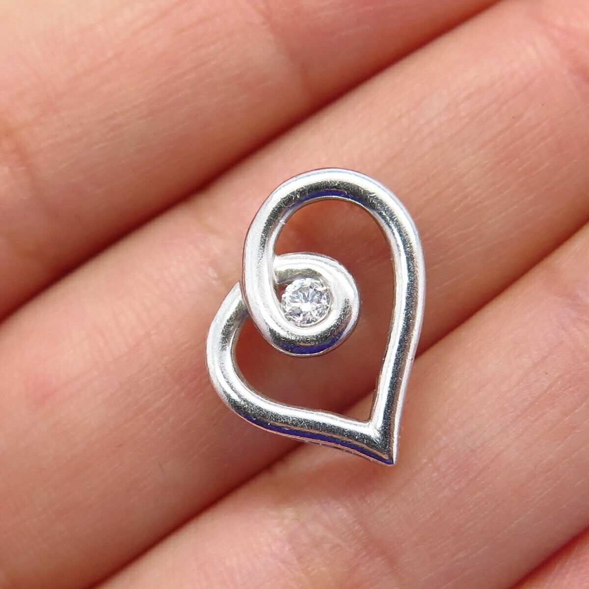 925 Sterling Silver Real Diamond Open Heart Slide Pendant