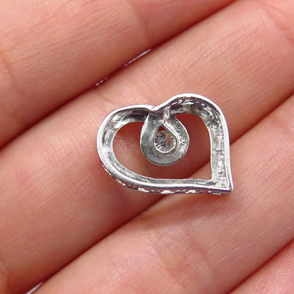 925 Sterling Silver Real Diamond Open Heart Slide Pendant