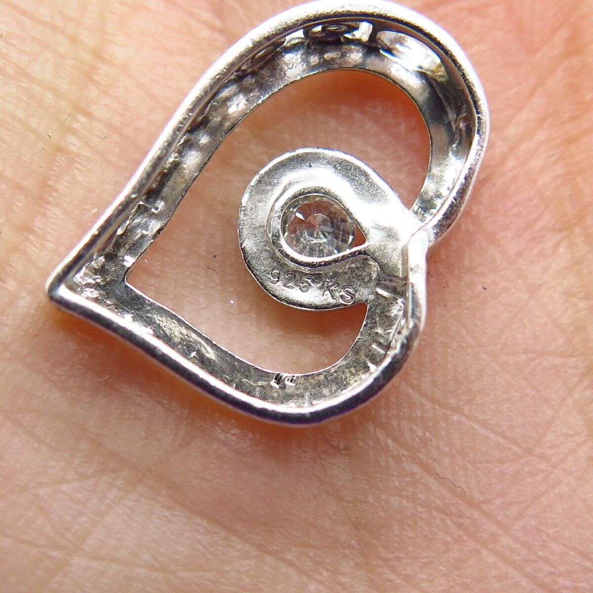 925 Sterling Silver Real Diamond Open Heart Slide Pendant