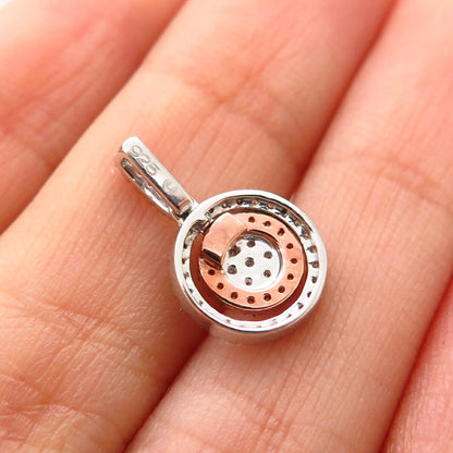 925 Sterling Silver 2-Tone C Z Multi Circle Small Pendant