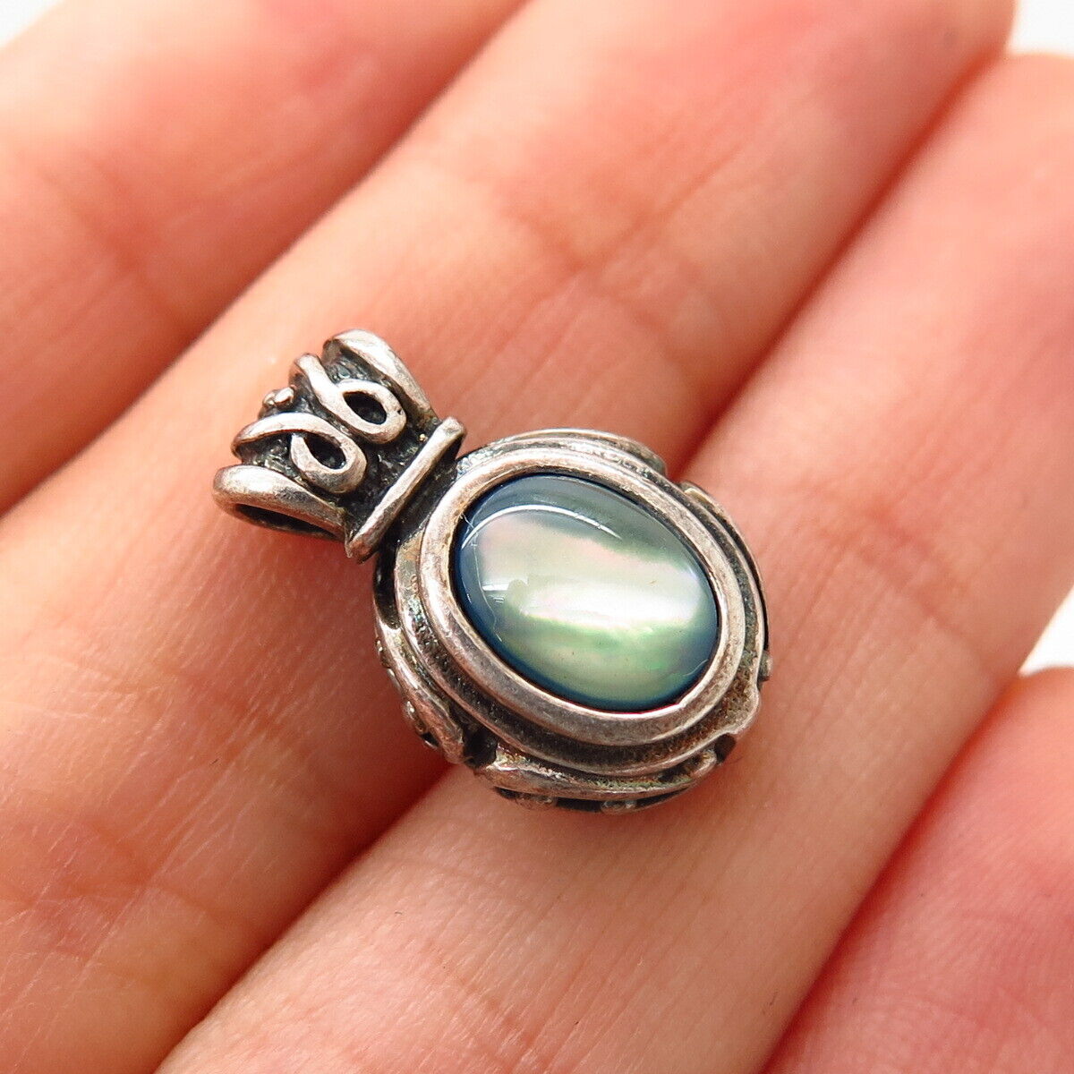 925 Sterling Silver Real Abalone Shell Small Slide Pendant