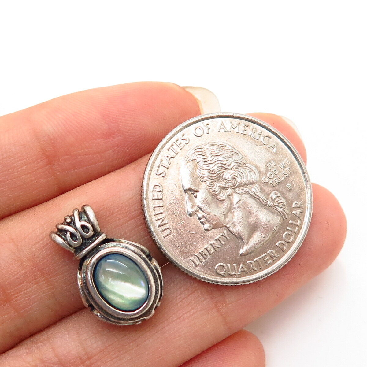 925 Sterling Silver Real Abalone Shell Small Slide Pendant