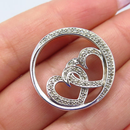 925 Sterling Silver Real Diamond Couple of Heart Slide Pendant